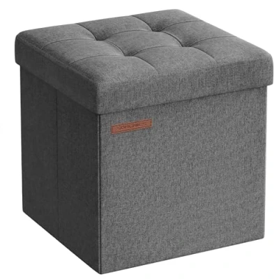 Image of SONGMICS Storage Ottoman, Set of 2, Bench, Footrest, Bed End Stool, for Living Room, Bedroom, 30 x cm, Dark Grey LSF028G41