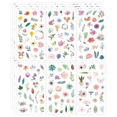 Image of 24 Sheets Watercolor Flower Stickers for Scrapbooking Self Adhesive Floral Plant Small Decals Decorative Natural Sticker Journaling DIY Crafts Photo Album