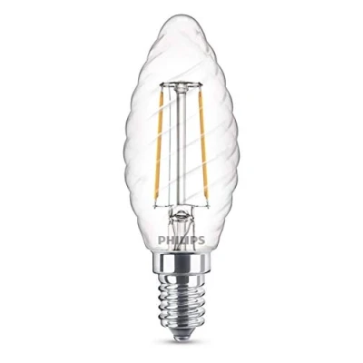 Image of Philips LED Classic ST35 Filament Twisted Candle Warm White Light Bulb, Glass, Clear, E14, 2 W