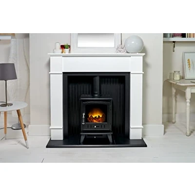 Image of Adam Oxford Stove Fireplace in Pure White with Aviemore Electric Black, 48 Inch