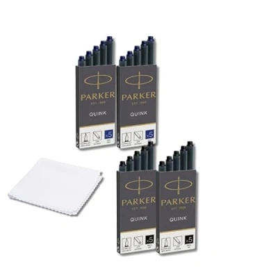 Image of Parker Quink Fountain Pen Ink Cartridges 10 pcs Blue,10 Black + Cloth