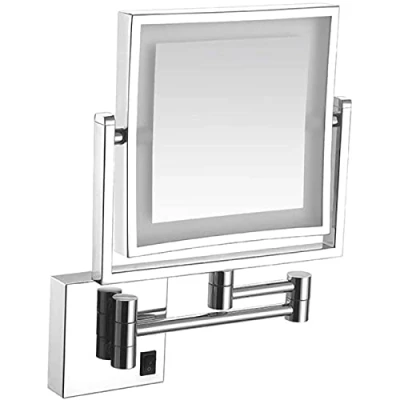 Image of Square Shaving Mirror Wall Mounted Rechargeable Makeup with LED Lights 1x/3x Magnification Double Sided Vanity Extendable for Bathroom