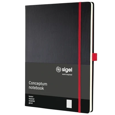 Image of SIGEL CO660 Premium Notebook squaRed, A4, hardcover, Black, Red Conceptum