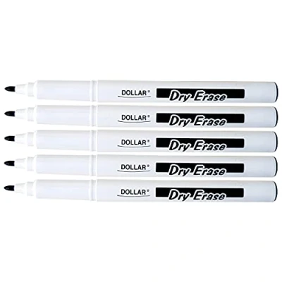 Image of Dry Erase Everyday Use Whiteboard Marker Pens Easy Wipe School Office Business (5 x 1.0mm Medium Black + 2 PATEL Ball Pens)