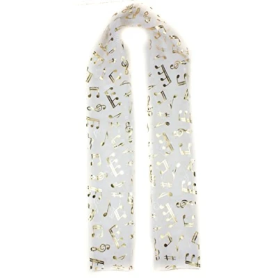 Image of Mytoptrendz® Treble Clef Music Note Print Scarf Choir Musical Scarves Sheer Wrap Chiffon Shawl (White Gold notes)