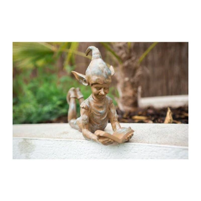 Image of Garden Mile Fairy Ornaments Outdoor Bronze Elf Statue Lying Novelty Resin and Weatherproof Pixie Goblin Imp Sculptures Figurine for Patio Home Decor Large 35cm
