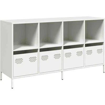 Image of vidaXL White Sideboard 135x39x73.5 cm Cold Rolled Steel Storage Cabinet with Drawers for Dining or Kitchen