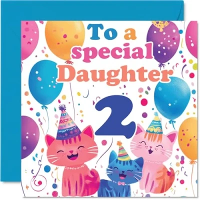 Image of 2nd Daughter Birthday Card Cute Cats Special Happy for from Mum Dad, 145mm x Age 2 Two Greeting Cards