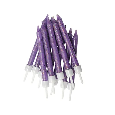 Image of Anniversary House Pack of 12 Purple Glitter Birthday Candles with Holders, 7.5cm, Celebration Cake Decoration, Candles, AHC159