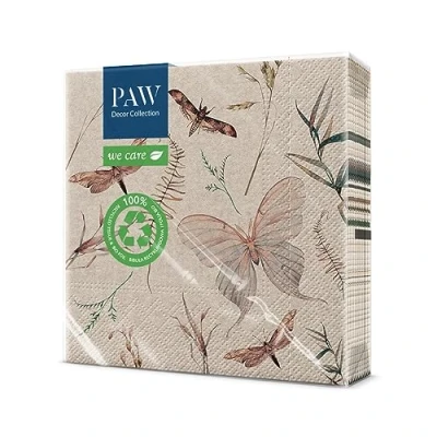 Image of PAW Napkins 3 Ply (33 x 33 cm) i 20 Pieces Perfect for Birthdays, Parties, Communion and Celebrations Paper with Nature Theme Environmental Protection, Moths
