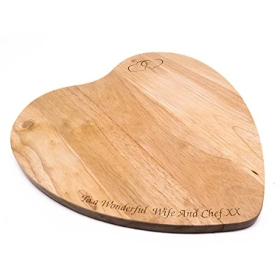 Image of Personalised Wooden Heart Cheese or Chopping Board, Any Message Laser Engraved Enter Your Own Custom Text