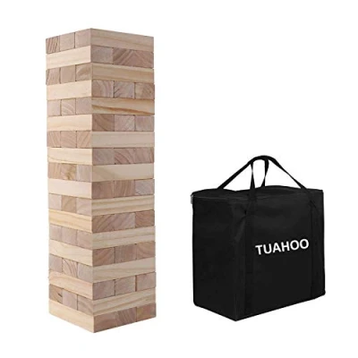 Image of TUAHOO Garden Games Giant Tumble Tower (Stack 0.6 M up to 1.5 M), Tumbling Timber Wooden Blocks Stacking for Kids Adulits Family Indoor Outdoor Fun