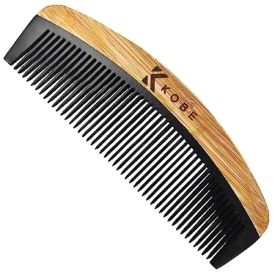 Image of Kobe Pro Wood Handled Fine Tooth Curved Comb Gentle Plastic Bristles Professional Hair Styling and Detangling Tool All Types Compact, Travel Friendly