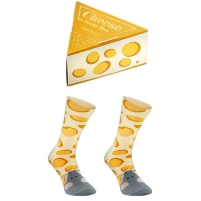 Image of Rainbow Socks Men Women Novelty Funny Cheese and Mouse Gift 1 Pair Size 7,5 11