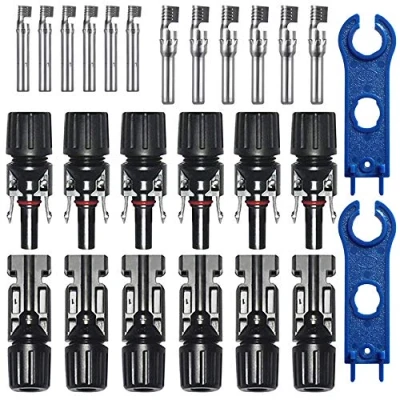 Image of GTIWUNG 6 Pairs Solar Cable Connector, Male/Female Panel Connectors, Double Seal Rings Waterproof PV Photovoltaic Black
