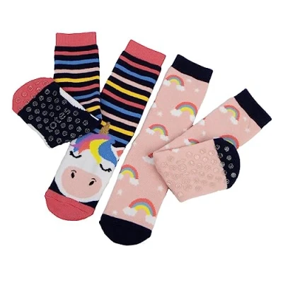 Image of Girls 2 Pair Totes Tots Originals Novelty Slipper Socks Unicorn 3 Years