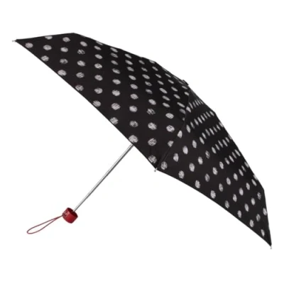 Image of Totes ECO BRELLA® Compact Round B&amp;W Stitched Dots Print Umbrella