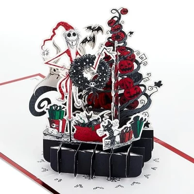 Image of Hallmark Christmas Card, 3D and Pop Up The Nightmare Before Christmas, Jack Skellington, Zero, Red, Black