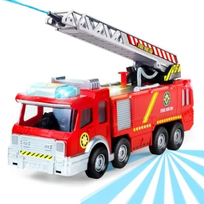 Image of YongnKids Fire Engine Truck Toy for 3 4 5 6 9 Year Old Boys Girls, Real Vehicles Children Educational Toys Gifts Electric Fireman with Lights &amp; Sounds Extending Ladder