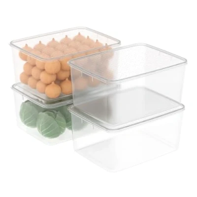 Image of Cetomo 10L*4 Food Storage Container, Fridge Organizer with Lid, Plastic Refrigerator Organizers for Pantry and Fruits, BPA free, Freezer Safe, Microwave Durable, Grade, Clear, 10L 4 Pack