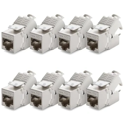 Image of deleyCON 8x CAT6a Keystone Jack Module Patch Cable Network Connector STP Shielded RJ45 Socket Panel Mounting Extension