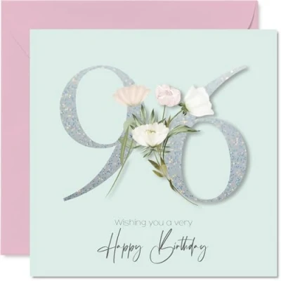 Image of 96th Birthday Cards for Women Fancy Floral Flowers Happy Card 96 Year Old Woman Grandma Nanny Auntie Nana, 145mm Bday Greeting
