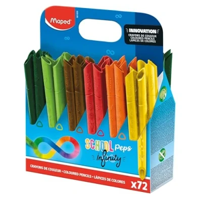 Image of Maped SCHOOL&#039;PEPS INFINITY COLOURED PENCILS 100% LEAD, USABLE ZERO WASTE NO SHARPENING LONG LASTING ERGONOMIC TRIANGULAR SHAPE SCHOOL CLASS PACK OF 72 12 COLOURS