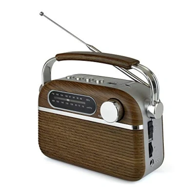 Image of LLOYTRON &quot;Vintage&quot; Style AM/FM Radio with MusicStream Portable and Rechargeable MP3 Playback via USB or Micro SD Mains Battery Powered N6403WD Wood Effect