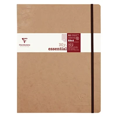 Image of Clairefontaine 79446C Age Bag Collection An Elasticated Notebook Sewn My.Essential Tobacco B5 19x25 cm 192 Lined Numbered Pages 90 g Ivory Paper Glossy Leather Grain Card Cover