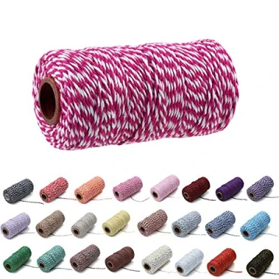 Image of 100 Yards/2 mm Coloured Cotton Rope Craft Cord Knitting for Gift Wrapping (Rose Red and White)