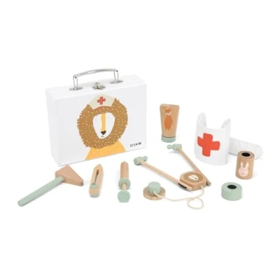 Image of Trixie Wooden Doctor Set for Kids FSC Certified Wood Pretend Play Medical Kit Eco Friendly Educational Toy Toddlers and Preschoolers