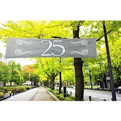 Image of Folat 21482 25th Birthday/Anniversary Banner Silver 180x40 cm,