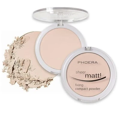 Image of AQUAPURITY PHOERA Sheer Matte Fixing Powder Makeup Base Fixer Setting Foundation Compact Pressed Long Lasting Make Up Skin Vitamin E Beauty Blender (201 Translucent)