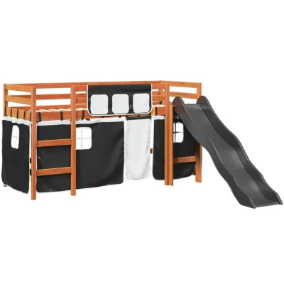 Image of vidaXL Kids&#039; Loft Bed with Curtains without Mattress White&amp;Black 80x200cm