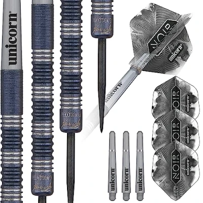 Image of Unicorn Steel Tip Darts Set James &#039;The Machine&#039; Wade Noir Organic 70% Tungsten Barrels with Black Titanium Coating 23 g