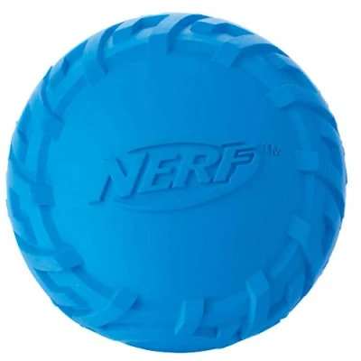 Image of Nerf Dog Toy Rubber Ball with Tyre Tread and Squeaky Sound, Assorted Colours Blue or Green, 6.2 cm