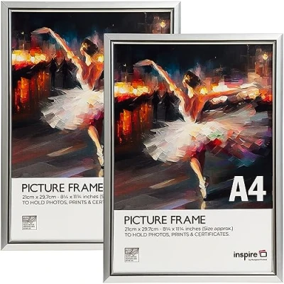 Image of Inspire By Hampton EASYLOADER A4 (21x30cm) Silver Picture Poster Frame Plexi (Non Glass) 2 Pack IBH EASA4SVP PK2