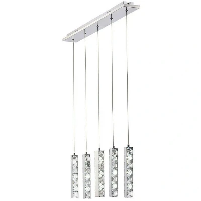 Image of Galaxy Linear Pendant 5 Drop 15W LED 6000K Polished Chrome, Crystal