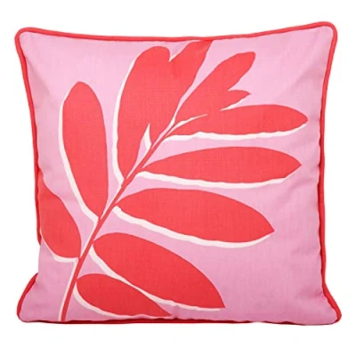 Image of Fusion Red &amp; Pink Leaf Outdoor Cushion (43 x 43cm) 100% Cotton Filling Included Reversible Design UV Resistant Natural Garden Cushions with Covers Included/Cushion Inserts