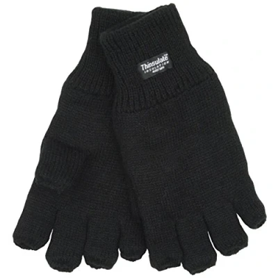 Image of Mens 2pk Thinsulate Knitted Fleece Lined Fingerless Gloves GL131 L/XL