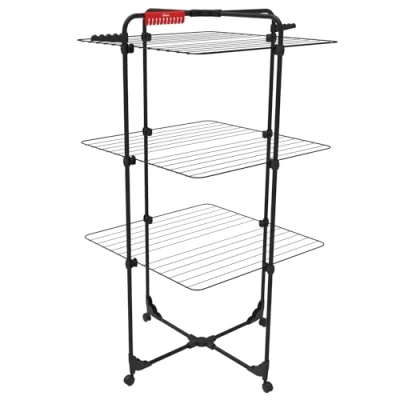 Image of Vileda Mixer 3 Ultimate Clothes Airer (Black Edition) 30m of drying space Flexible Easy to move and transport Pivoting wheels Extra hanging for socks &amp; small items