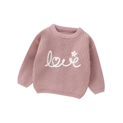 Image of DovFanny Baby Knitted Jumper Toddler Girl Boy Sweater Long Sleeve Crew Neck Flower Winter Warm Knitwear Pullover Infant Clothes (UK, Age, 18 Months, 24 Pink)