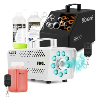 Image of Fuzzix F509LW Smoke Machine with Built in RGB LED Lights, Wireless Remote Control, Bubble and Fluids