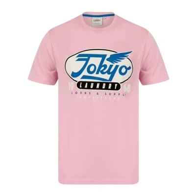 Image of Tokyo Laundry Men&#039;s &#039;Passive&#039; Vintage Retro Motif Jersey Grindle Crew Neck T Shirt Light Pink