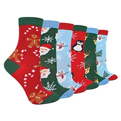 Image of Kids Christmas Socks Sock Snob Novelty Fun Pattern Xmas Gift for Boys &amp; Girls (9 12, 6 Pack)