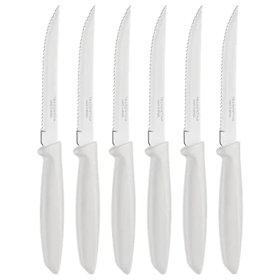 Image of Tramontina Kitchen Knives Set of 6, Serrated Fruit Tomato Cooking Knife, Vegetable Chopper Peeler, Stainless Steel, Multipurpose, Pointed Tip, White, 23498354