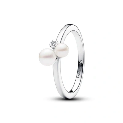 Image of Pandora Timeless Beaded 14k gold plated bracelet with white treated freshwater cultured pearl and clear cubic zirconia, 20