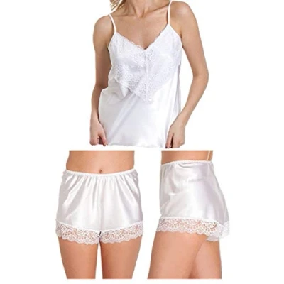 Image of undercover lingerie CT46 F58 Womens Luxury Satin Camisole Knicker Set White WMS