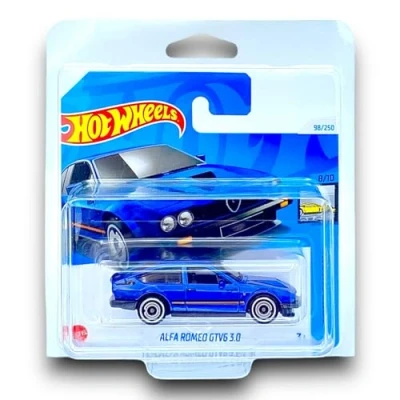 Image of Hot Wheels Alfa Romeo GTV6 3.0 (Blue) 8/10 Factory Fresh 2024 98/250 (Short Card) includes a KLAS Car Keeper Protector Case HTF13
