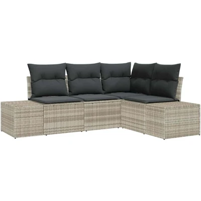 Image of vidaXL 4 Piece Garden Sofa Set with Cushions Light Grey Poly Rattan